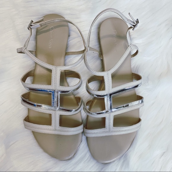 Calvin Klein Shoes - NWOT Calvin Klein Tan & Silver Strappy Sandals